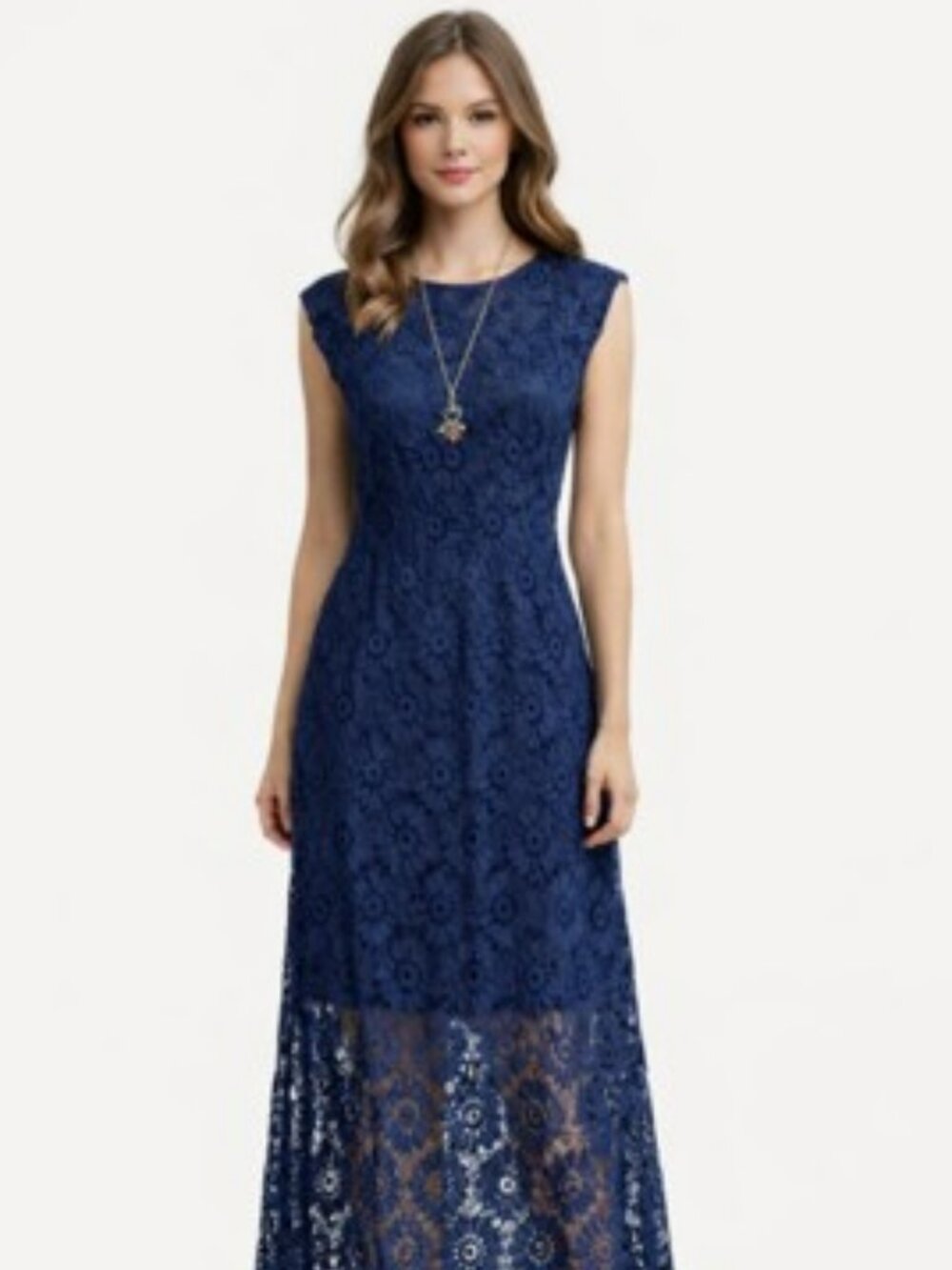 Love Reign Women's Maxi Dress Blue Floral Lace Size Medium Slits Romantic Party